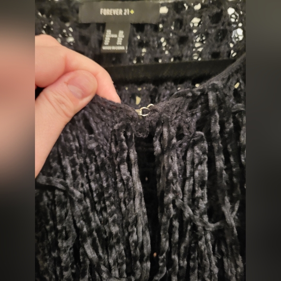 Black Fringe Oversized Cardigan, Forever 21, Sz 3x - Picture 3 of 8